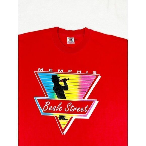 Vintage 90s Beale Street Memphis T-Shirt Red XL Tourist Blues Music Single Stitc - Picture 1 of 9